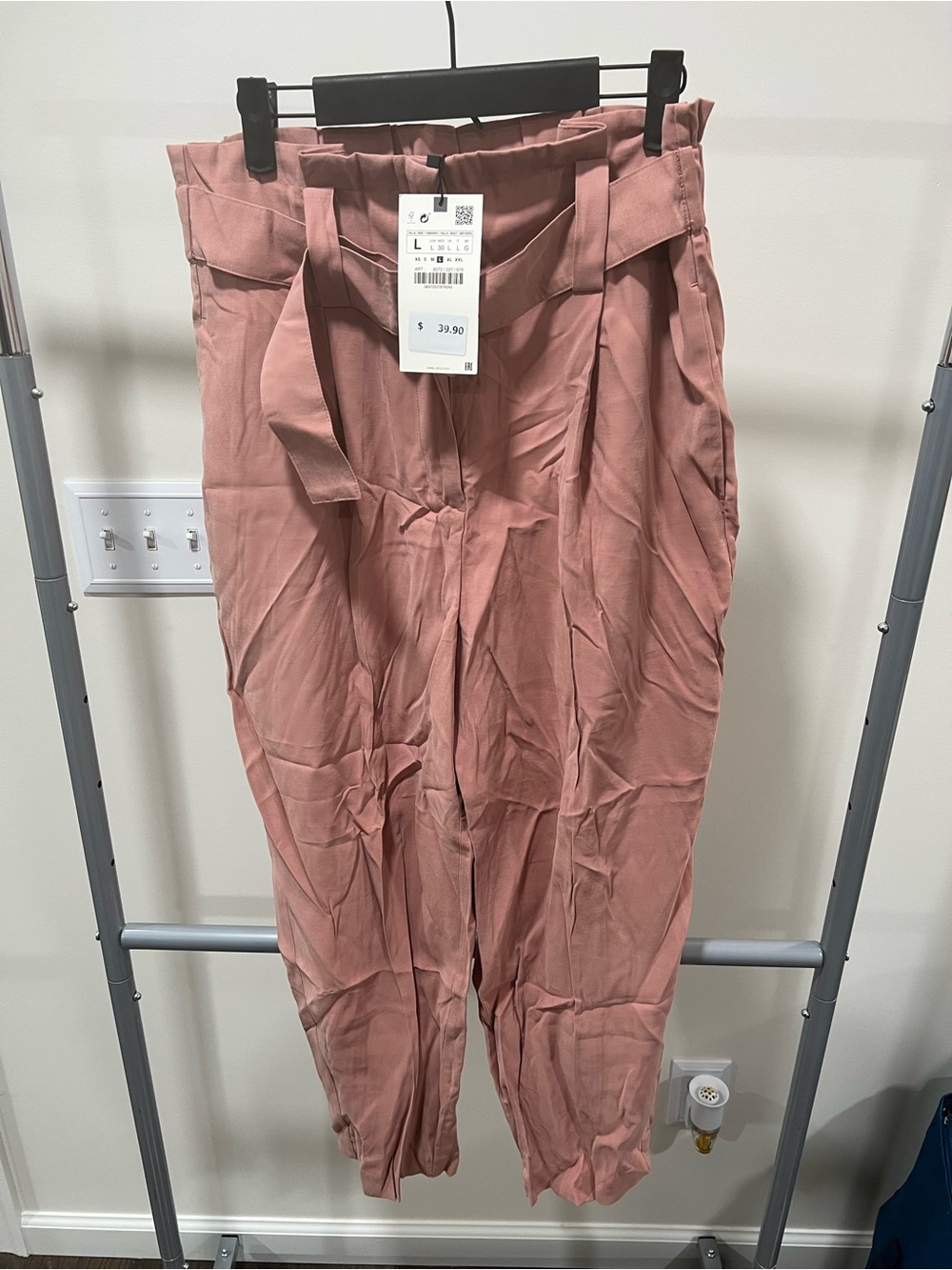 Zara Rose-Pink Paperbag Waist Joggers